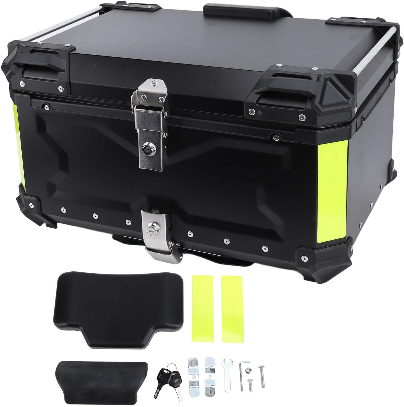 Ymiko 65L Top Box with Lock, Aluminum Trunk with Reflective Strips for Helmet & Storage Rear Luggage Carrier for Scooter and Bike Travel (Black)