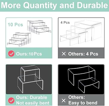 Acrylic Display Risers 10PCS Acrylic Display Stand for Collectibles Jewelry Funko Pop Figures Toys Cupcake Dessert Decorations 5 Size