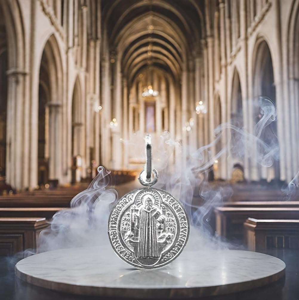 Medaglia San Benedetto 19 mm in argento sterling