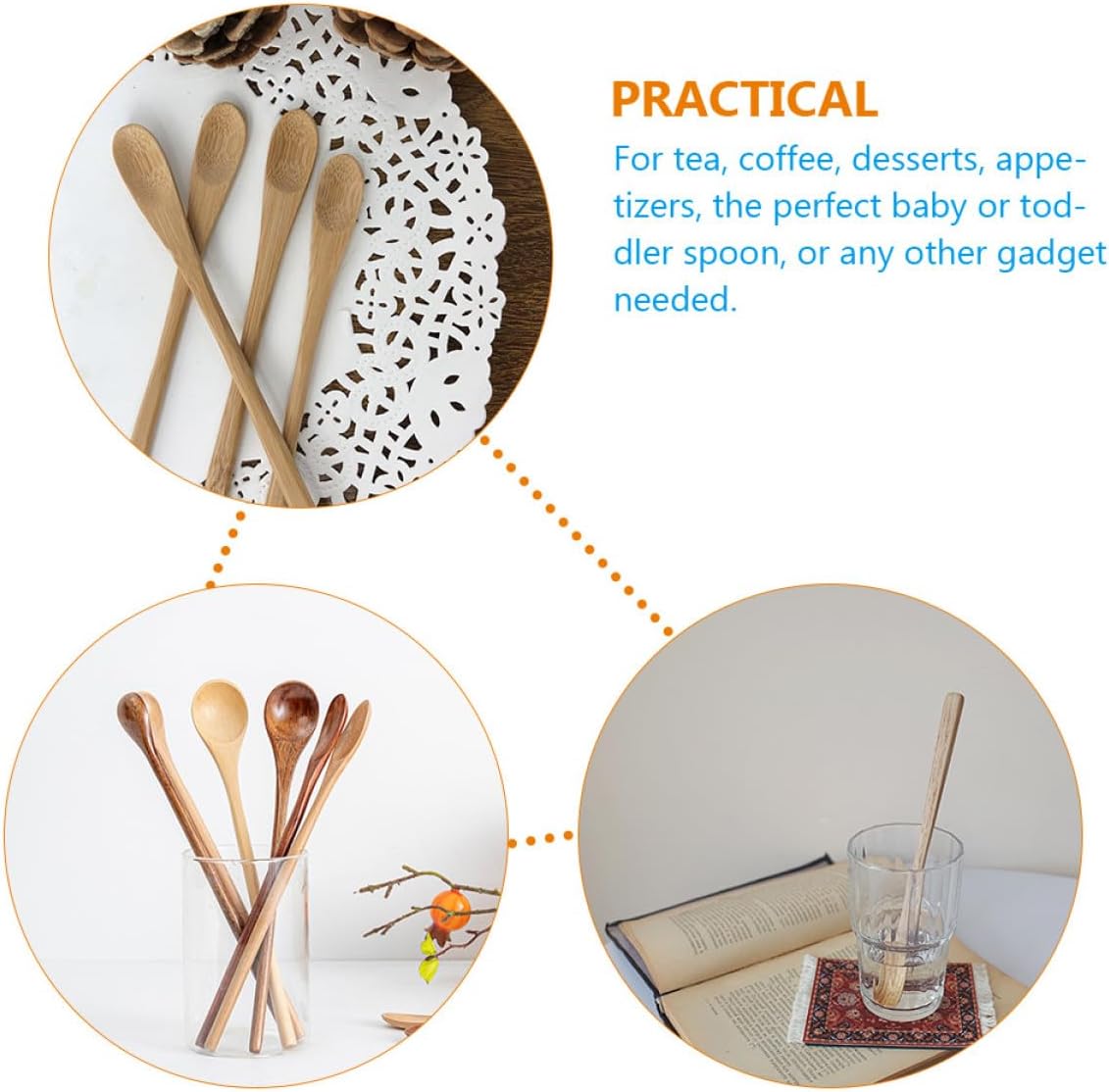 Bamboo Stirring Spoon 10Pcs Long Handle for Tea Coffee Home