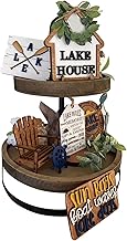 Lake Tier Tray Decor Lake Decor Summer Lake House Mini Signs Lake Theme Lake House Layered Tray Decoration Patriotic Decoration Farmhouse Decoration Eye Decorations for Home (Sky Blue, One Size)