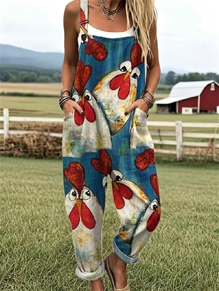 Generisch Jumpsuit Damen Sommer Latzhose Bedruckte Oversize Overall Elegant Playsuit Lang Casual Lose