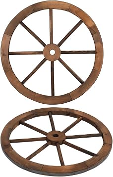 Vasitelan Decorative Wooden Wheel Set of 2, Vintage Old Western Style Wall Hanging Wood Wagon Wheel for Bar, Garage, Patio, Carbonized Solid Fir Wood 24 Inch