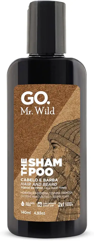 Shampoo Cabelo e Barba GO Mr Wild, hidratação intensa, alta espumação, ultra condicionante, fragrância amadeirada fresh, GO Man