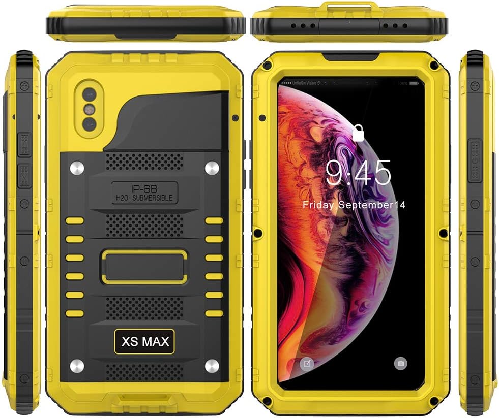 Buy 2 get 3 Waterproof Case Compatible with iPhone xs max, Military Grade Drop Tested, Heavy Duty, Full Body, 360 Protective, Shockproof, Drop Proof Cover Built-in Screen Protector for iphone xs max 6.5 (Yellow)
