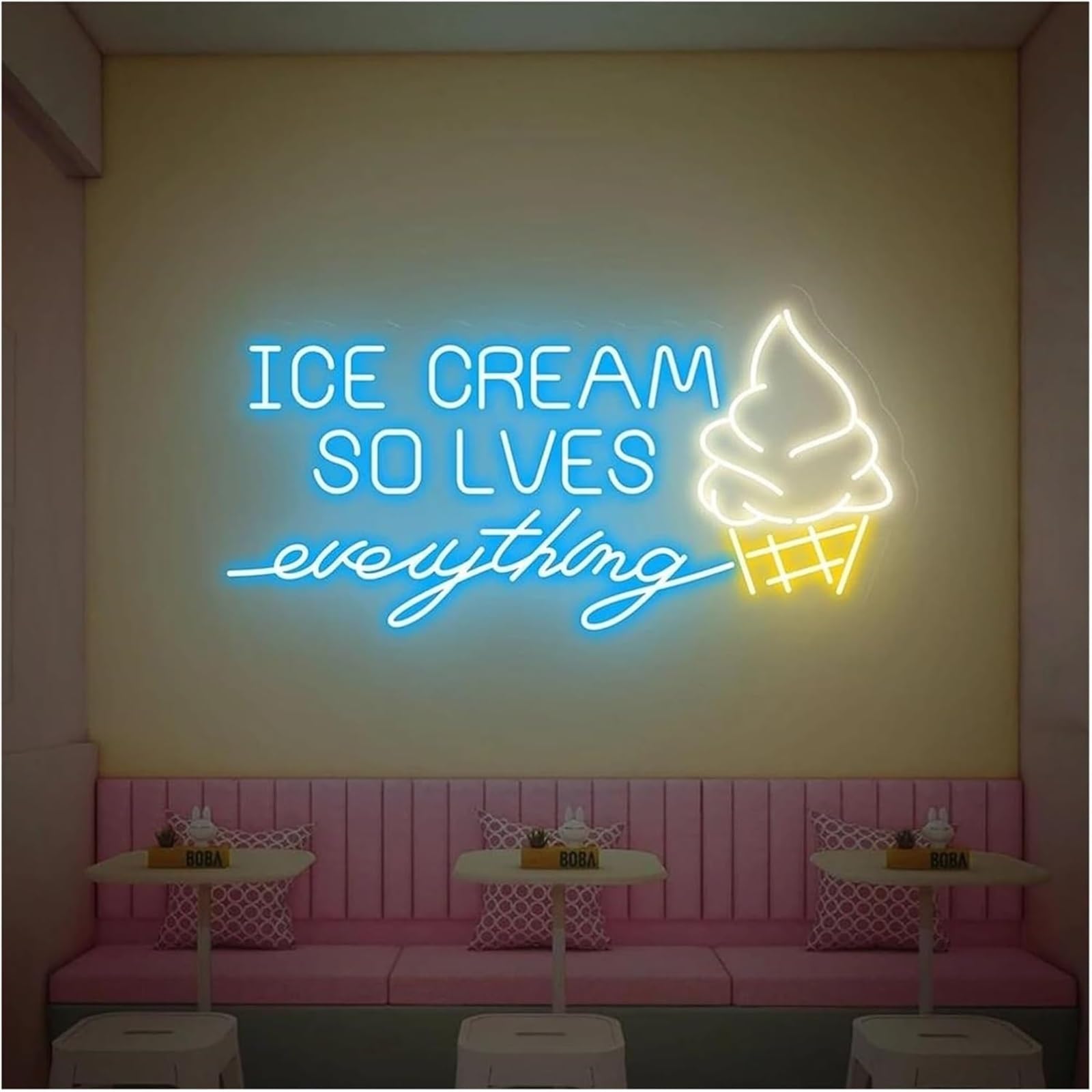 Wexxaii neon Light Sign Soothing Ambiance Lamp Neon Signs Ice Cream Solve Everything Powered By, Adjustable Brightness(D,60cm)