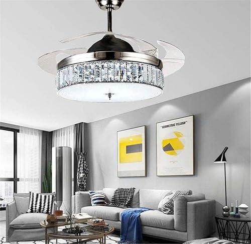 Ventilador de techo de cristal de 36.1in con luces y mando a distancia, moderno invisible retráctil lámpara de 3 colores 3 velocidades LED