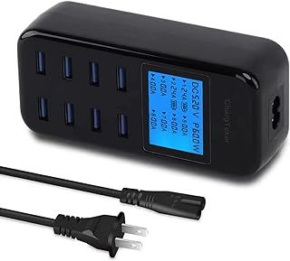 USB Charging Station, 60W 8 Port USB Charging Hub 12A USB Charger Station with LCD Display for Multiple Devices, Smart Desktop USB Charger for iPhone 14/14 Pro/13 Pro/13 Pro Max, Galaxy, iPad