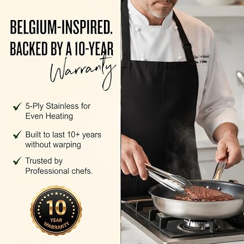 Miniatura 5 de Alva Maestro - Sartén antiadherente de cerámica de 11 pulgadas – 5 capas de acero inoxidable y núcleo de aluminio | Fabricado sin PFAS, PTFE, PFOA |