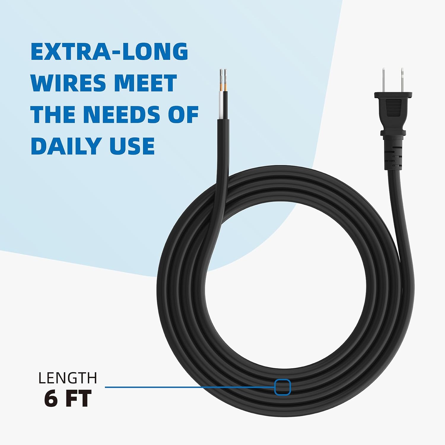 2-Prong SJTW Replacement Power Cord, Heavy Duty 16/2 Gauge Electrical Cable - 6 ft Outdoor Extension for Lamps, Appliances, Tools & Electronics (Black)