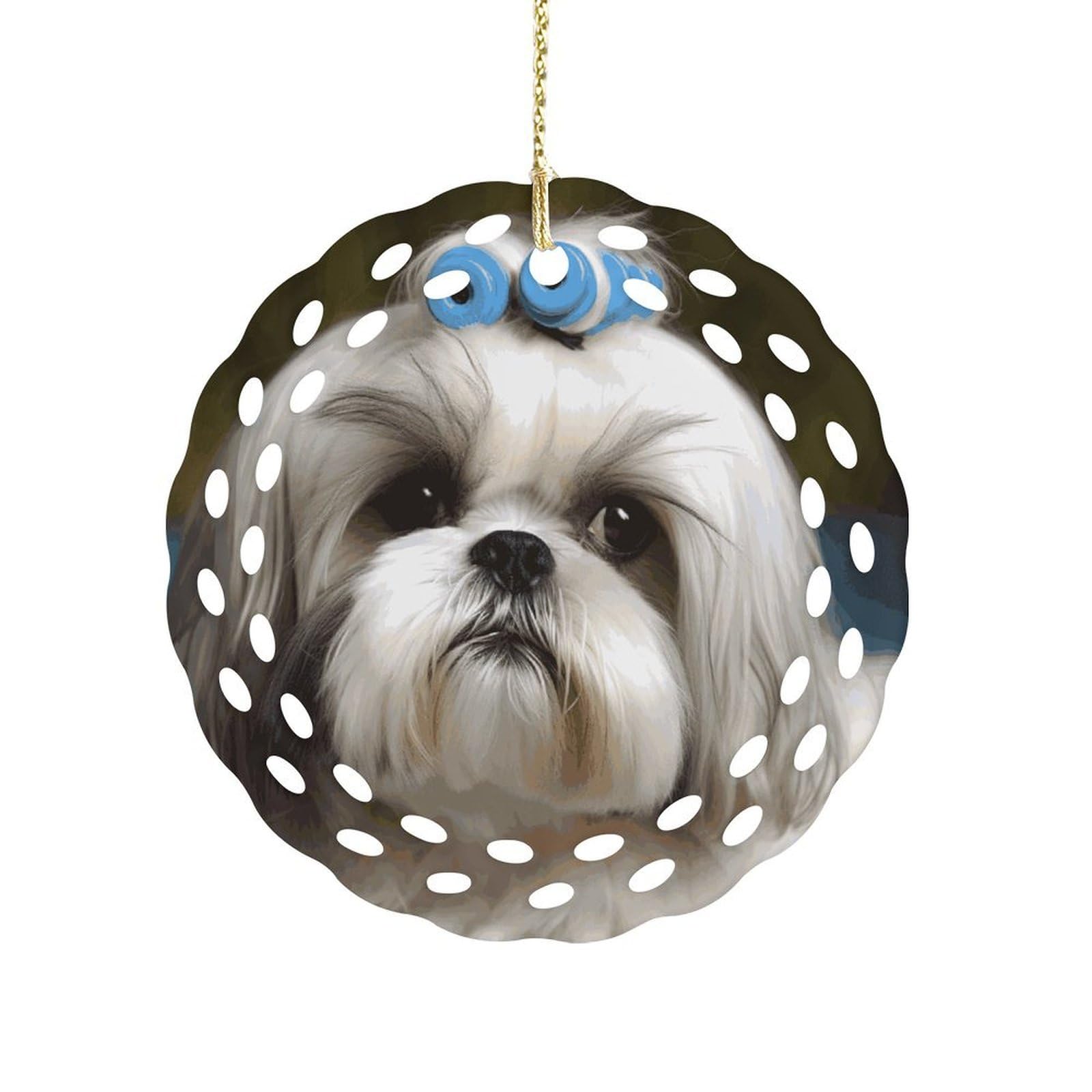 Shih Tzu Dog Christmas Ornament Holiday Hanging Decoration Xmas Tree Keepsake Personalized Xmas Tree Ornament Round Ceramic Ornaments for Keepsake Gifts Ideas Home Decor