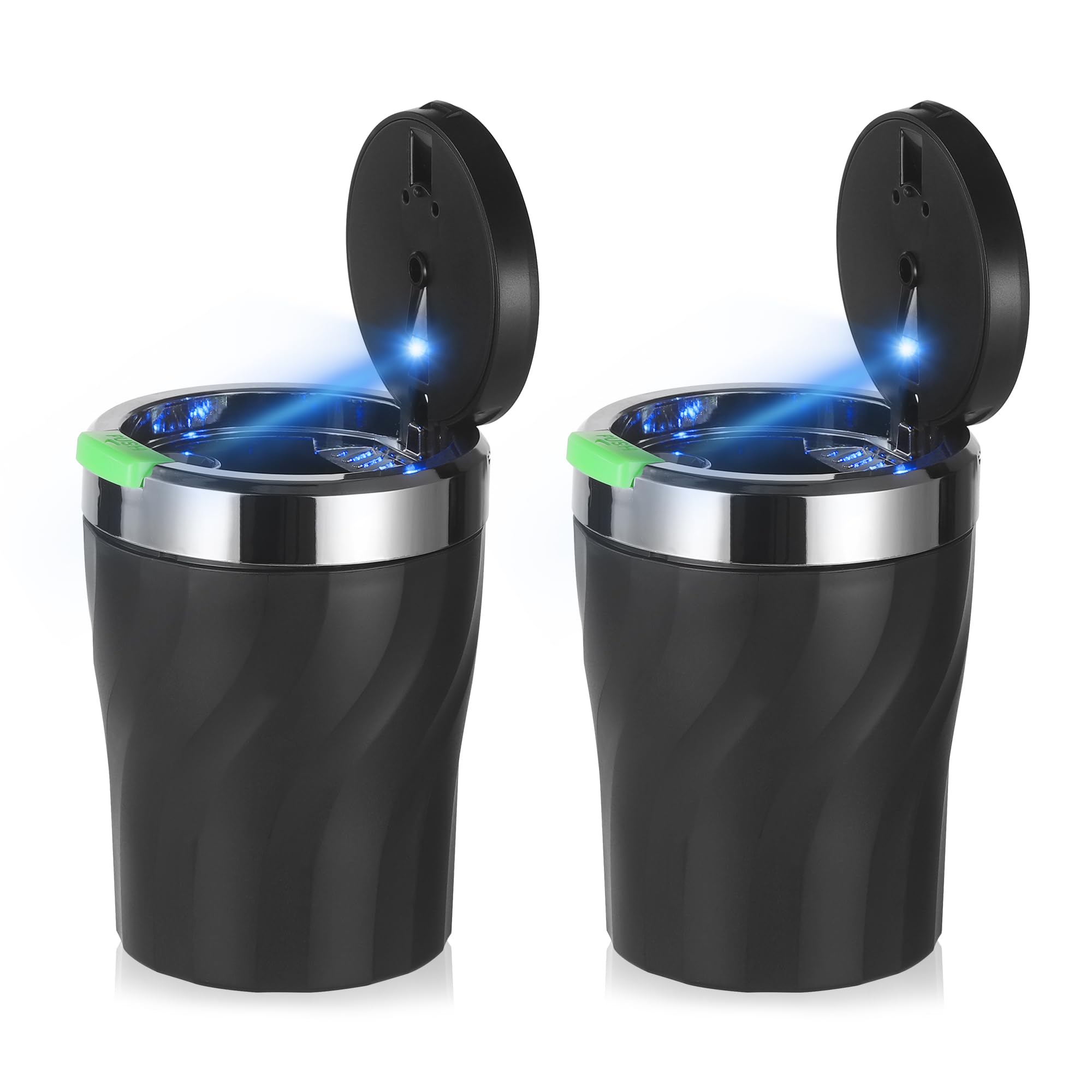 JIZZU 2 Pezzi Posacenere Auto, Posacenere per Auto con Luce LED, Posacenere Portatile con Coperchio, P osacenere Chiuso, Rimovibile, Grande Capacità, per Auto, Camion, Campeggio all'aperto(Nero)