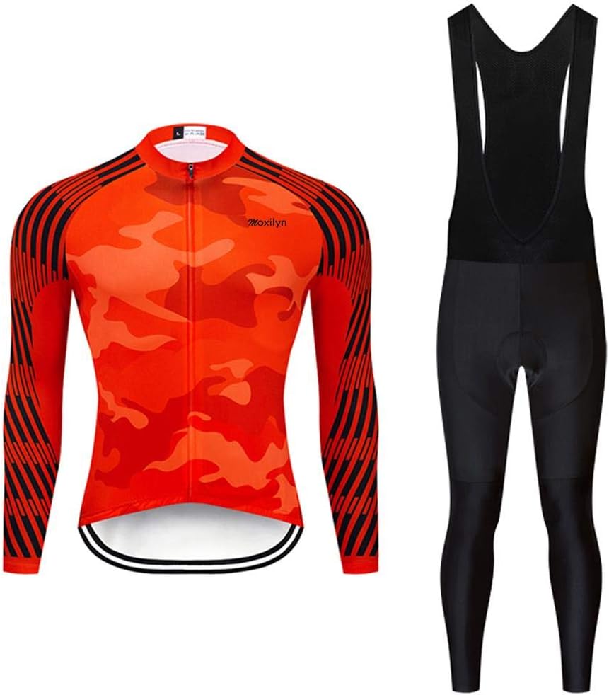 MoxilynMen's Quick-Dry Cycling Jersey Set Road Bike Bicycle Shirt + Bib Pants with 9D Gel Padded MTB Riding Clothing kit