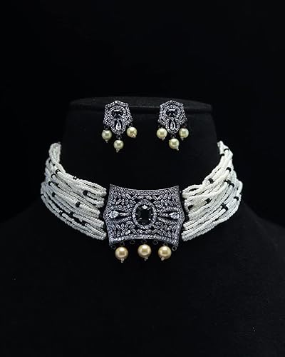 Vista 2 de Generic Juego de collar Kundan para mujeres y niñas, juego de collar Kundan Jaipuri, joyería tradicional india para mujeres y niñas, collares