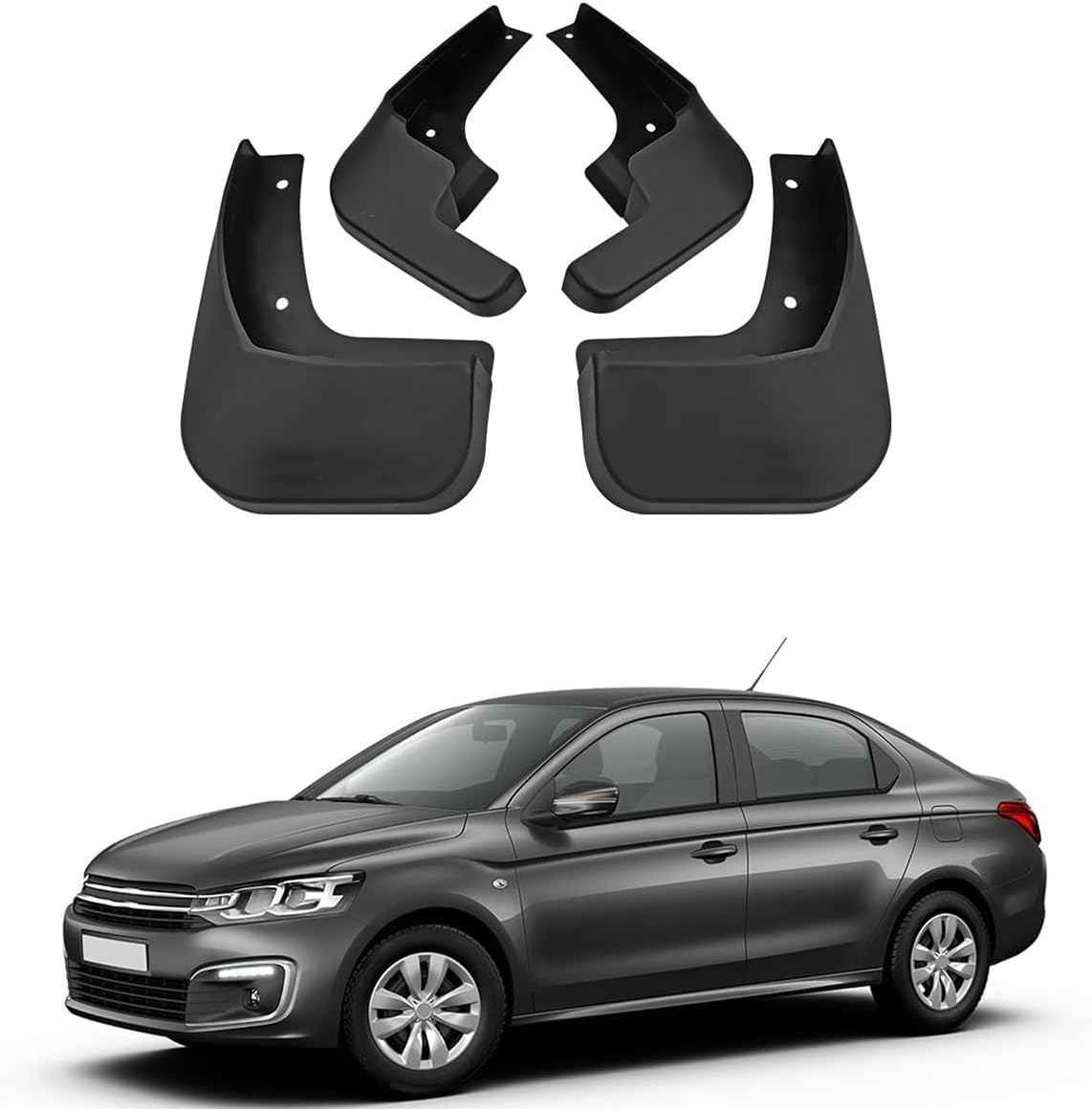 Guardabarros Citroen C-Elysee 2013-2017 anti-invierno: faldones delanteros traseros negros