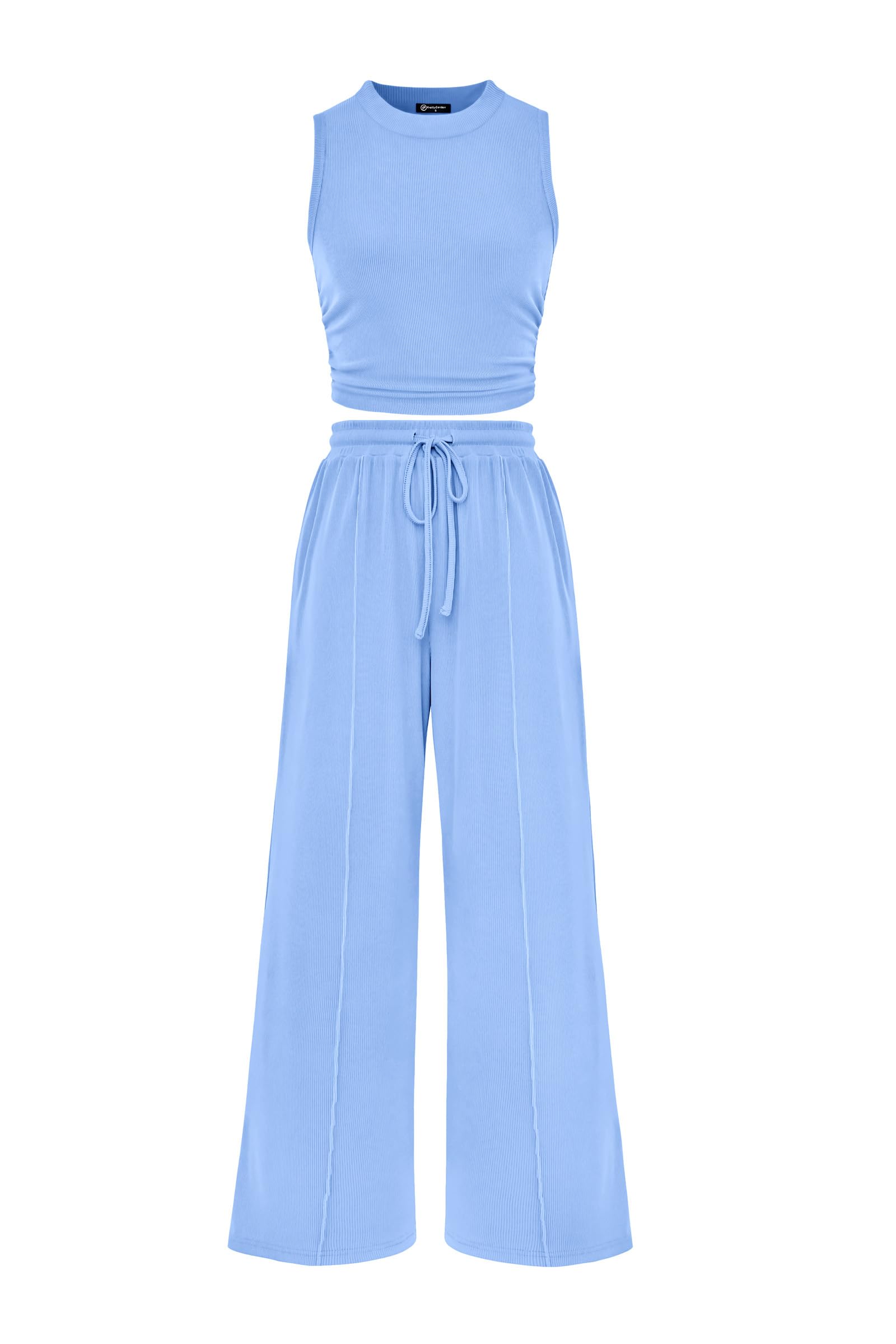 PRETTYGARDEN 2 Piece Sets for Women 2025 Summer Sleeveless Tank Ribbed Travel Beach Vacation Spring Lounge Wear Outfits