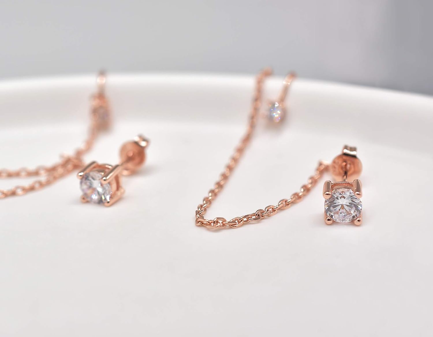 Cubic Zirconia Crystal Ear Cuff Earrings - Sterling Silver Hypoallergenic Rhinestones Drop Dangle Chain 2 in 1 Earrings - Gifts for Women
