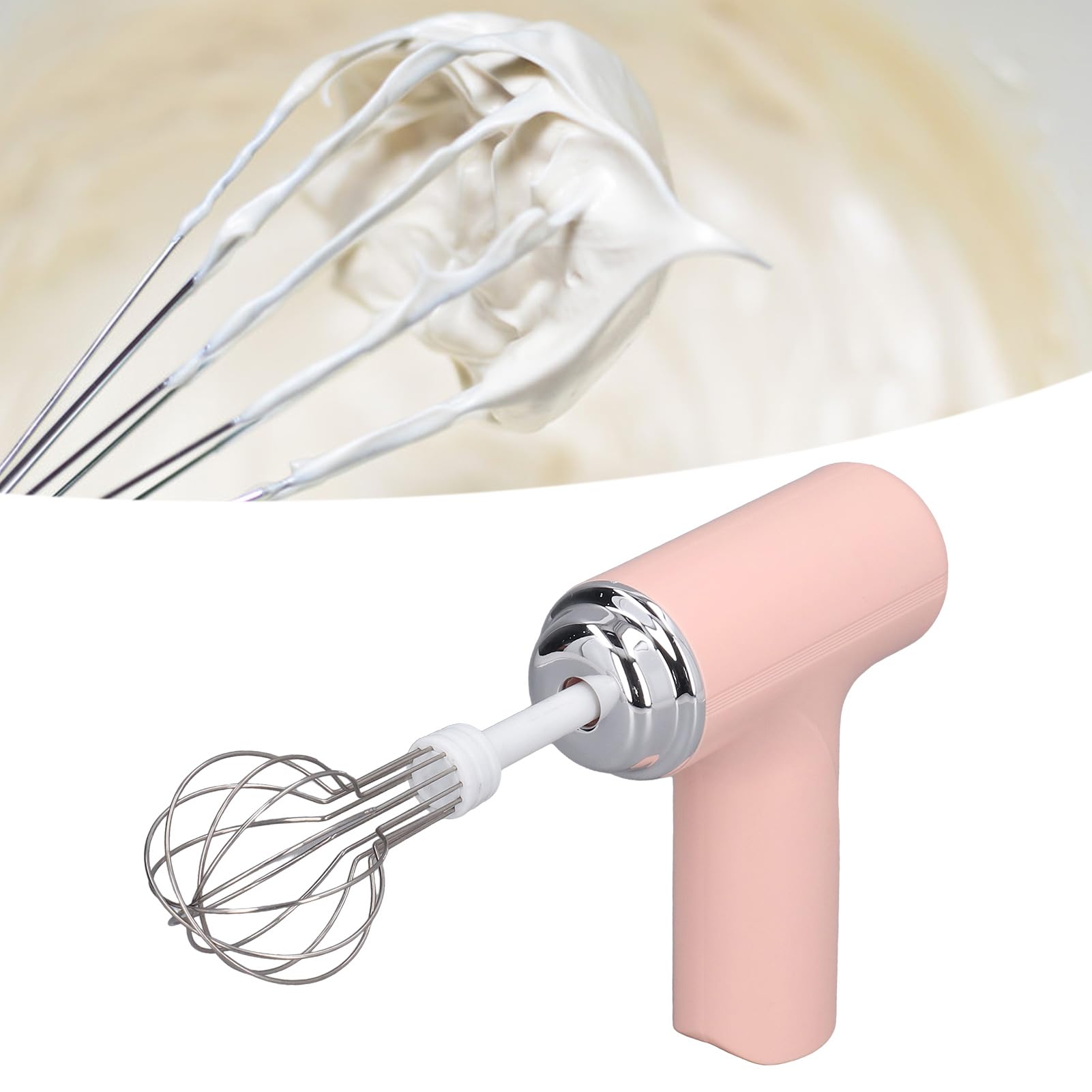 Luqeeg Elektrischer Schneebesen, Handmixer, kabelloser Handmixer mit 3 Geschwindigkeitsstufen für Cappuccino, Matcha, Teig, Eier, Rührteig und Sahne (rosa)