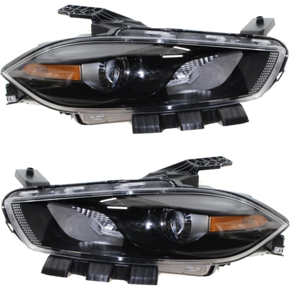 TIUBIDBA 2pcs Headlight Left Right Side Clear Lens Black Interior Lens W/Bulb Headlamp for Dodge for Dart 2016 (2) Headlights 68292805AA-PFM 68292804AA-PFM