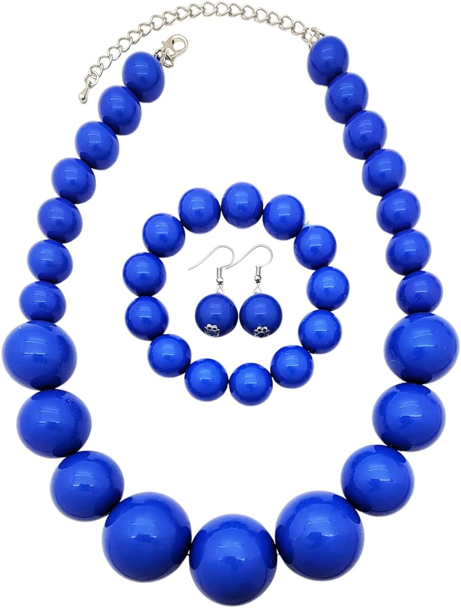 Women's Chunky Large Simulated Pearl Statement Necklace, Bracelet, Earring Set