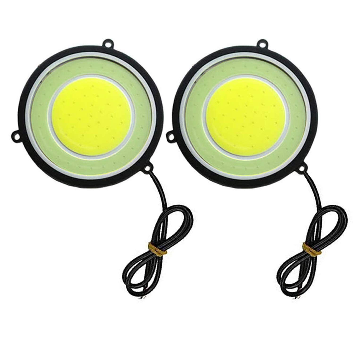 AllExtreme EXRTIB2 Round COB LED Switchback DRL Light 2.83" Diameter Side Turn Signal Super Bright Fog Lamp with Indicator for All Cars (20W, White, Ice Blue, 2 PCS)