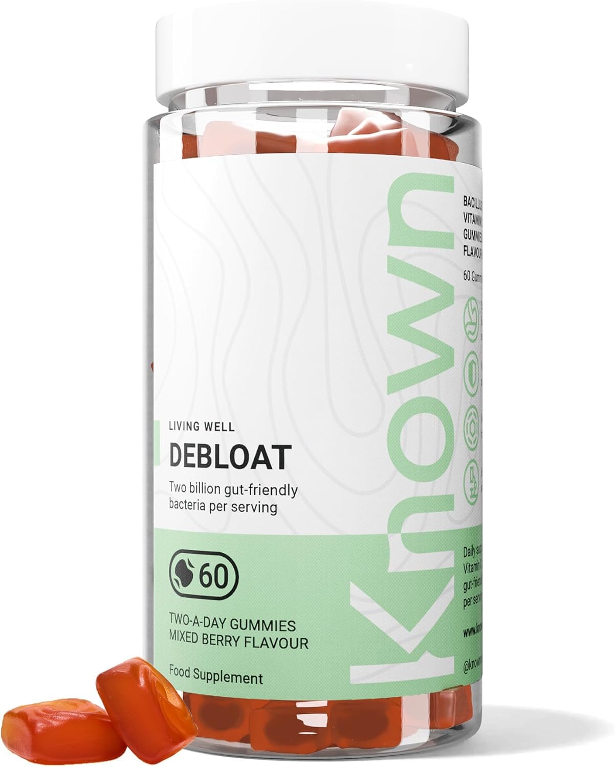 Delicious Debloat Gut Support Gummies - 2 Billion CFU Bacillus Coagulans & Vitamin C - Natural Mixed Berry Flavour - 60 Gummies, 1 Month Supply