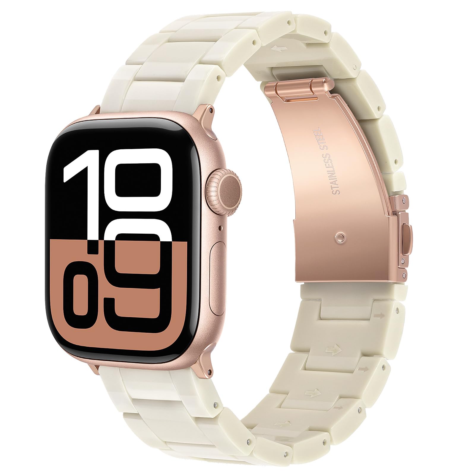 Photo 1 of V-MORO Resin Bands Compatible with Apple Watch Series 11/10/9/8/7 Band 40/41mm Lightweight Fashion Strap Bracelet with Rose Gold Buckle for iwatch Series SE/6/5/4/3/2/1(Buttercream,38/40/41/42mm)