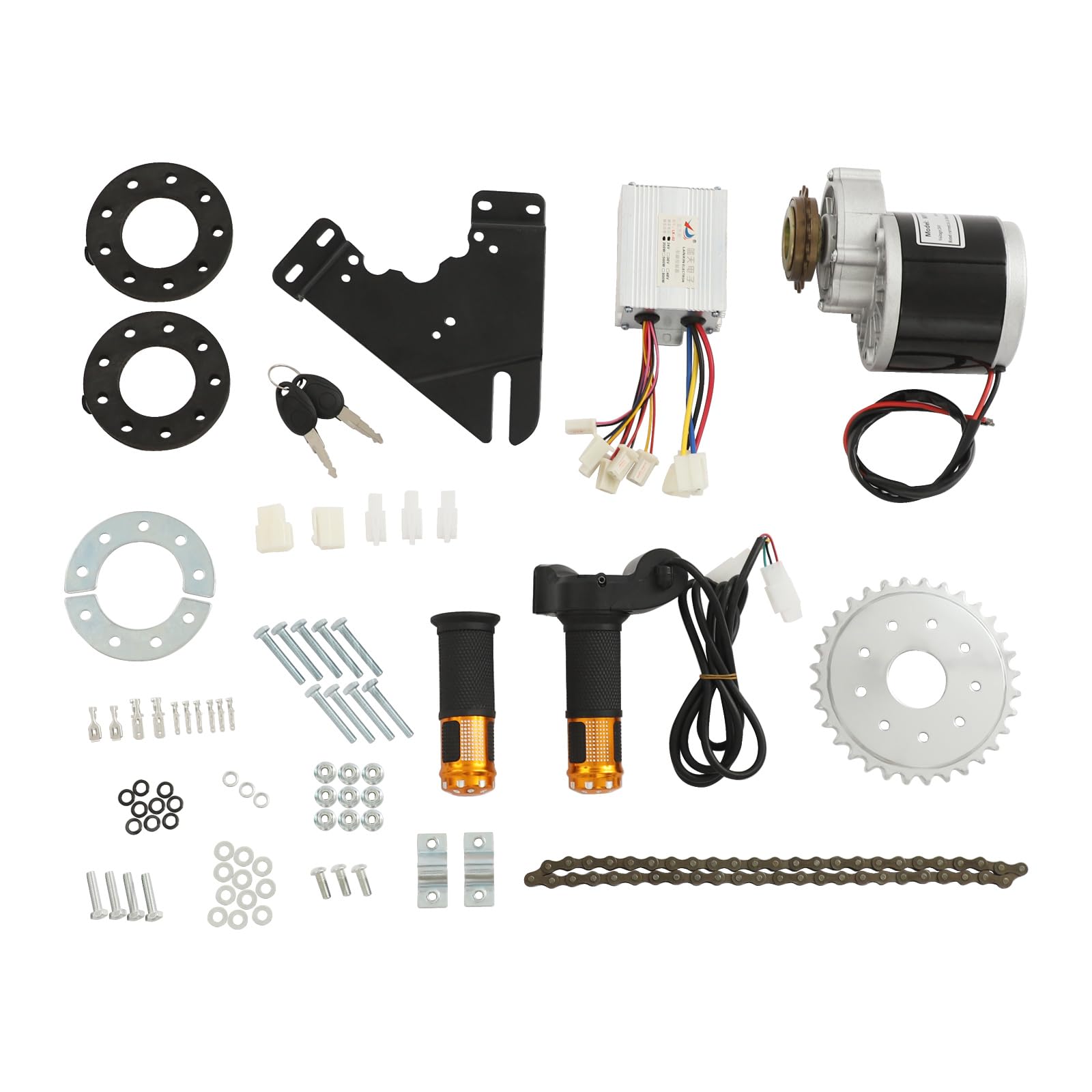Kit de conversion de vélo électrique 24 V 350 W avec moteur à brosses, contrôleur, poignée d'accélérateur avec affichage LED, chaîne et pignon, kit de conversion de vélo électrique DIY pour vélos à