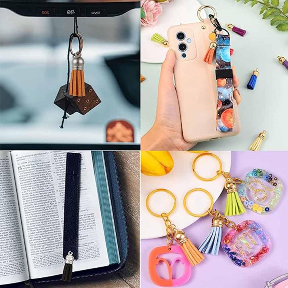 SHTGOI Lot De 20 Pompons En Cuir De 3 Cm - Petit Pompon En Daim Avec Capuchon Doré - En Cuir Synthétique - Porte-clés De Sac - Pendentif Pompon - Pour