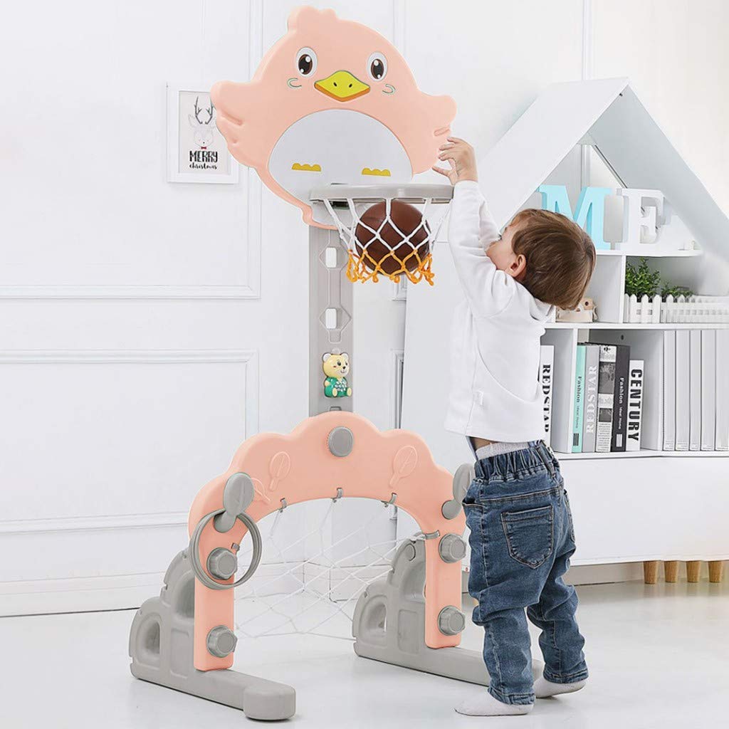 Basketball Hoop Set Stand, 3 in 1 Adjustable Basketball Hoop Stand with Basketball/Ring to-ss/Soccer, Kids Sports Activity Center Indoor Outdoor Play Set, Gifts for Kids