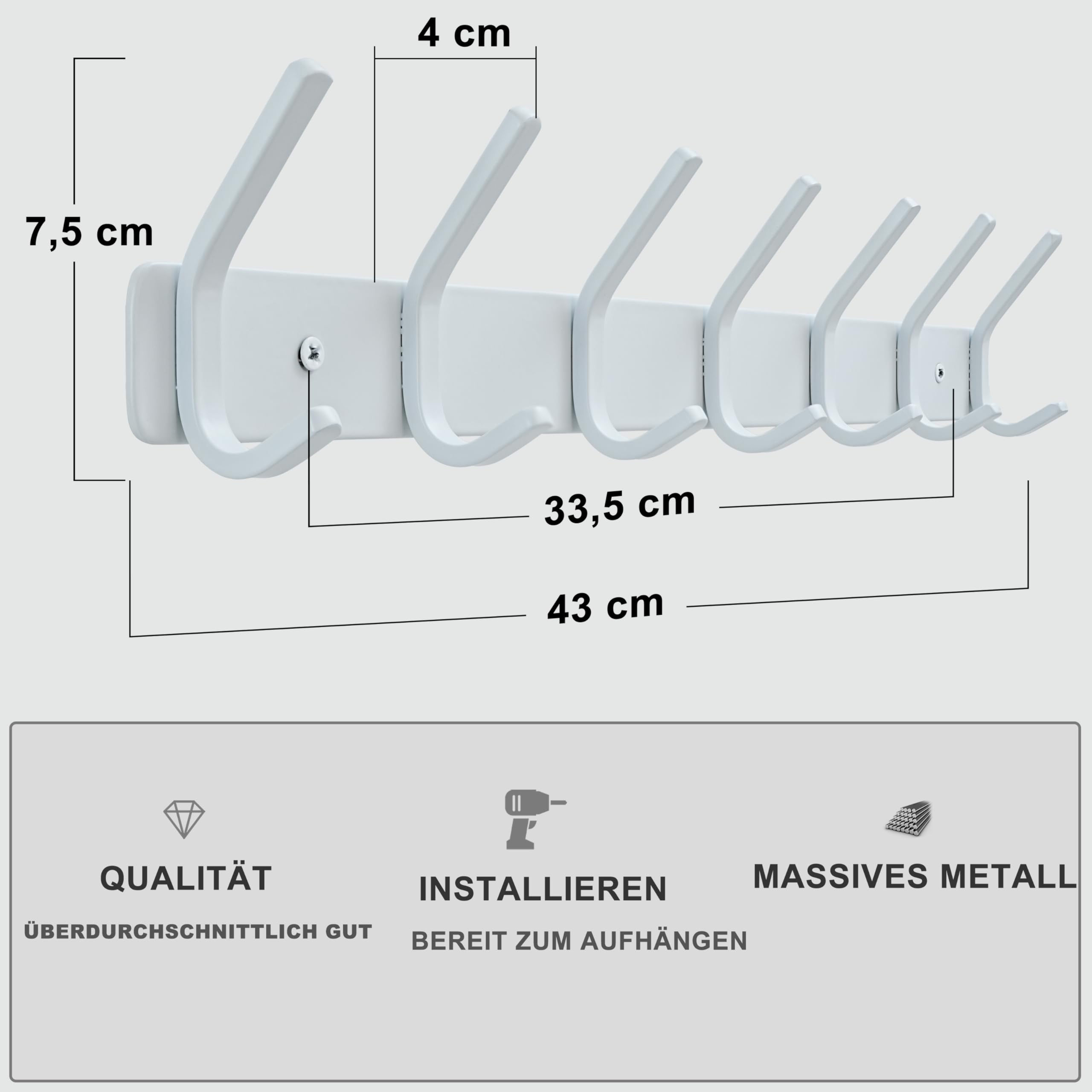 HONSKY Wall Mounted Coat Rack Heavy Duty, 7-Double Hook Metal Towel Rack, Coat Hanger for Entryway Bathroom, Bedroom, White - Image 2