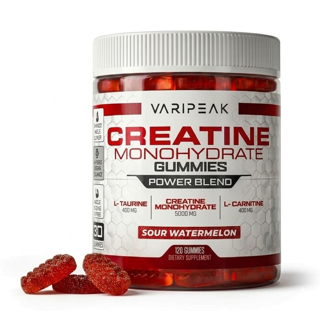 Creatine Monohydrate Gummies | Power Blend Complex | Optimized with L-Carnitine and L-Taurine | for Muscle Support, Recovery, Strength, and Energy | for Men and Women | 120 Count (Sour Watermelon)