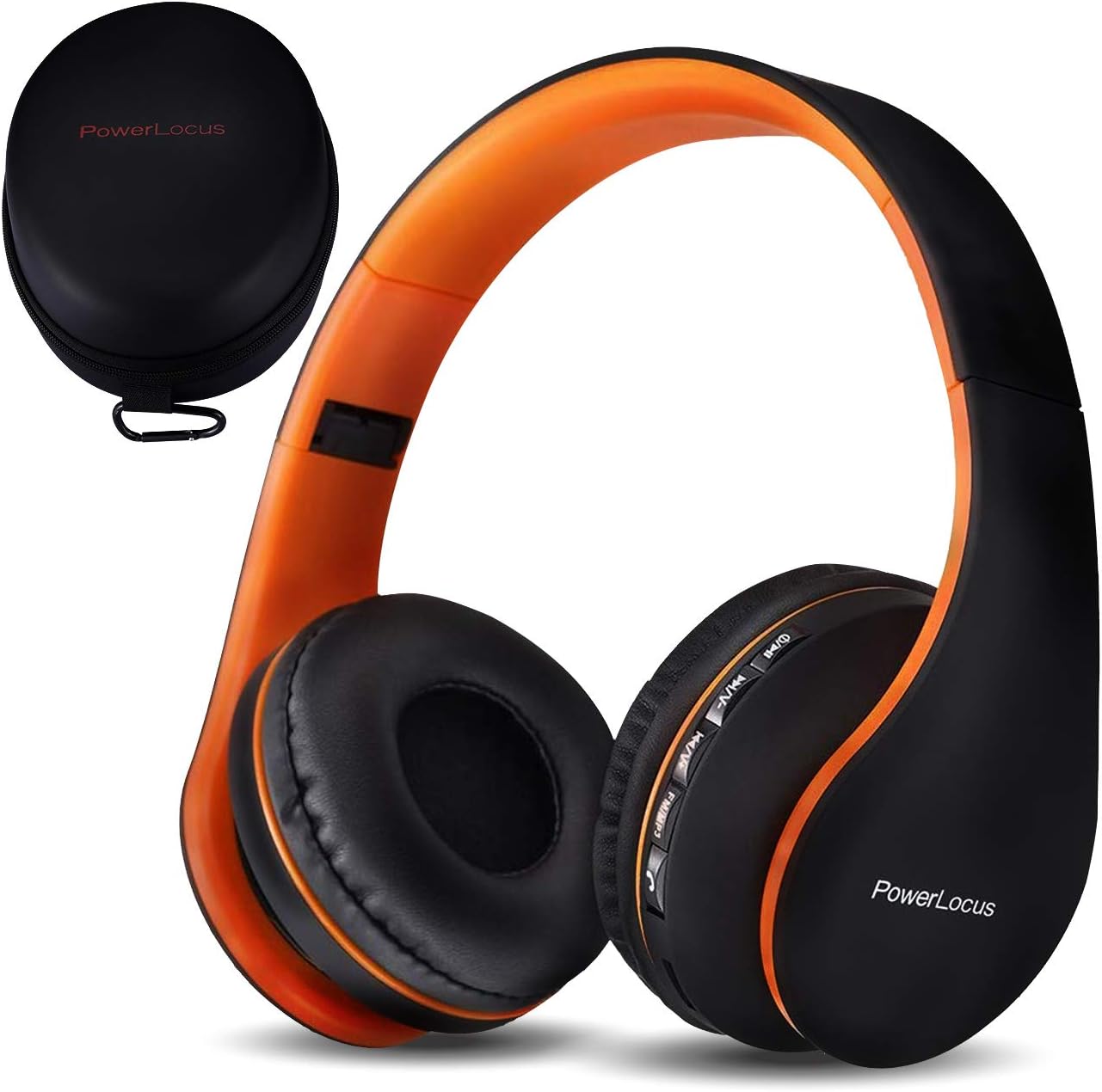 PowerLocus Wireless Bluetooth Over-Ear Stereo Foldable Headphones, Wired Headsets Noise Cancelling with Built-in Microphone for iPhone, Samsung, LG, iPad (Orange)
