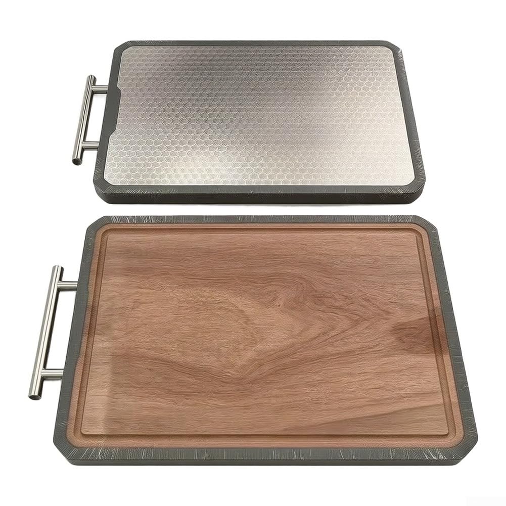 Tagliere in ebano massiccio per legno, grande, 42 x 32 cm, tagliere da cucina su entrambi i lati, anti-schegge, per carne, verdura, frutta, robusto tagliere da portata