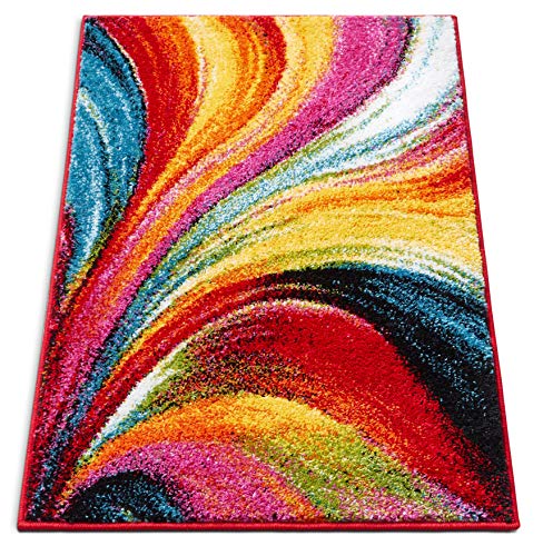 image for Well Woven Aurora Multi Red Yellow Orange Swirl Lines Modern Geometric