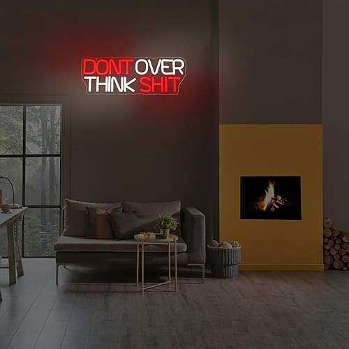 Miniatura 5 de Letrero de neón con texto en inglés "Don't over Think Shit", para decoración de pared, letra roja y blanca, luz de neón LED para habitación,