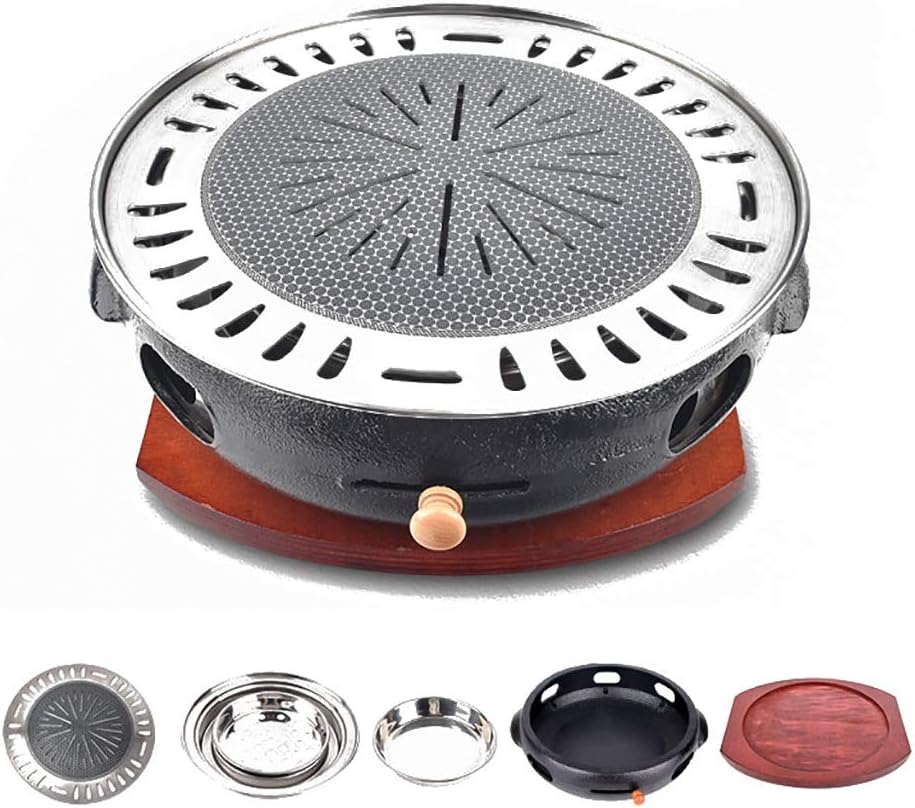 Portable BBQ Grill, Korean Cast Iron BBQ Grill 33cm x 12cm Multicolor Indoor Outdoor For 5-8 People(A)