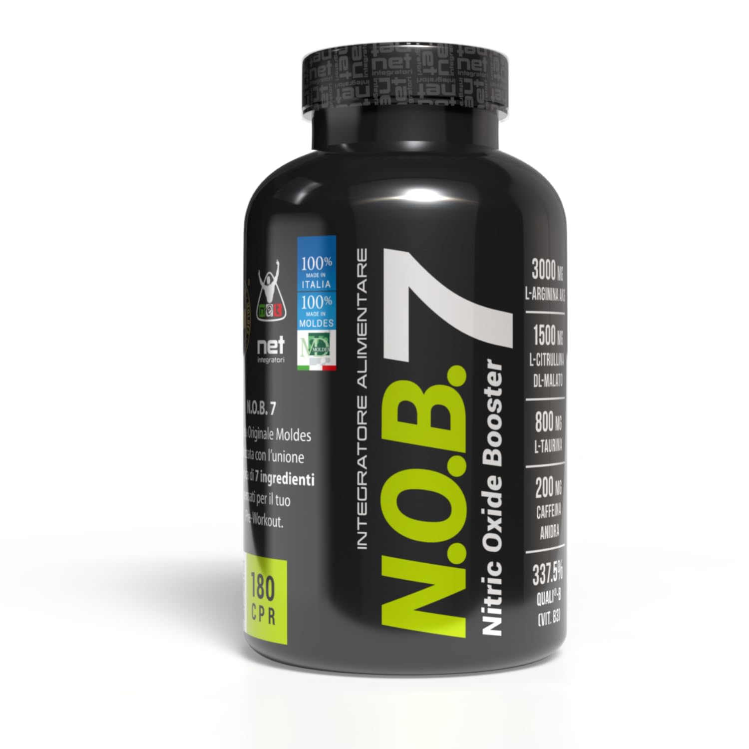 Net Integratori NOB 7 – 180 compresse – Integratore Energetico Pre Workout e Booster di Ossido Nitrico con Arginina Citrullina Caffeina Vitamina B3