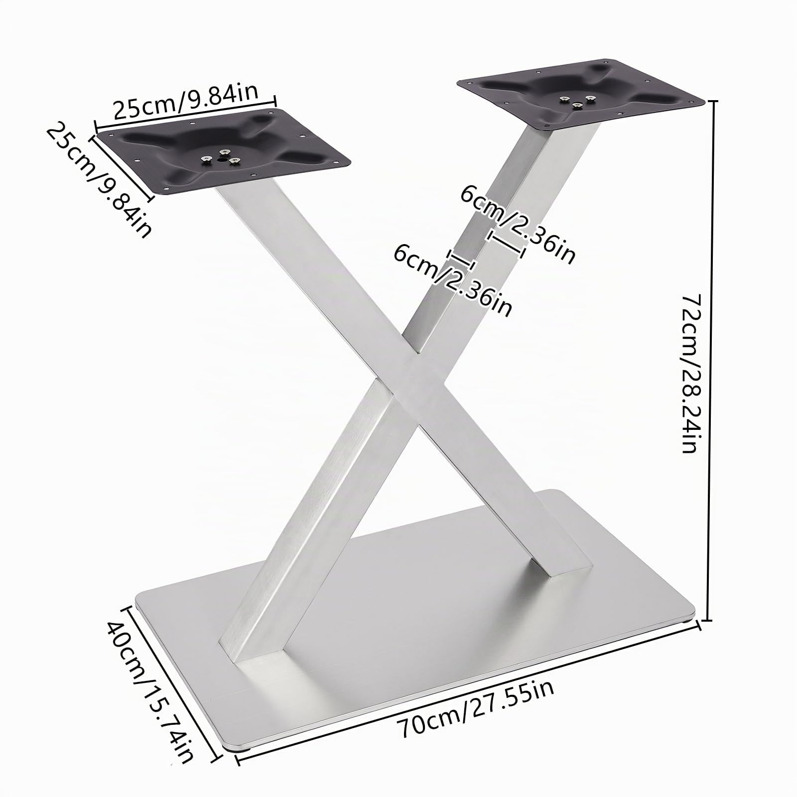 Edelstahl Tischbeine, X-Frame Tischgestell, Schreibtischgestell 200kg, Moderne Tischbeine 72cm Höhe, Rostfrei, Platzsparend, für Küche Büro, 70x40cm Basis
