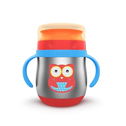 rabitat First Step 360 Training Cup Owl Some - 2 Years Brand Warranty I Stainless Steel Sippy Cup for Babies/Toddlers/Kids with Soft Silicone Rim/Ergonomic Design 390 ml