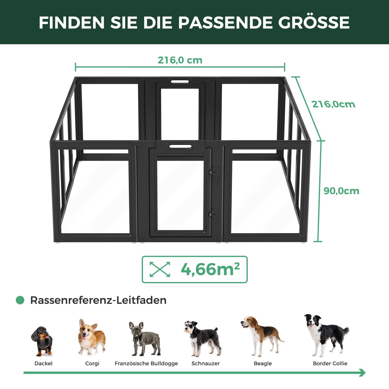 fxw AuraSpace - Patio de juegos para perros de tamaño mediano, acrílico, 35 pulgadas, 12 paneles, color negro