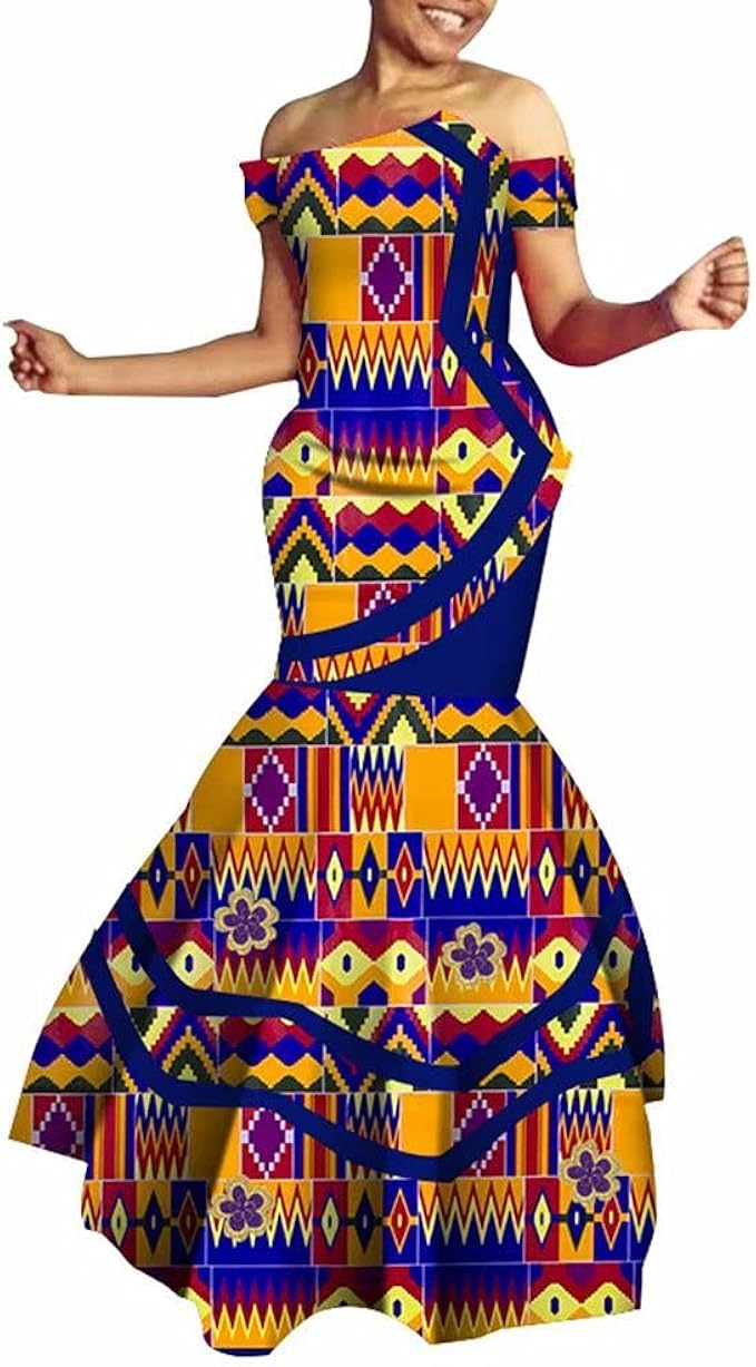 iooiooi African Fashion Dress for Women Dashiki Women Off Shoulder