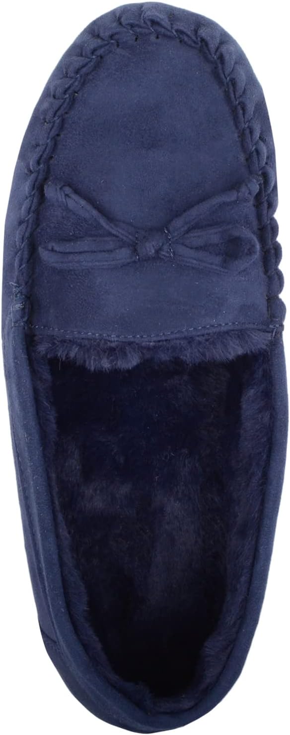 ABSOLUTE FOOTWEAR Womens Soft Bow Design Slip On Faux Fur Lined Moccasin Slippers 7