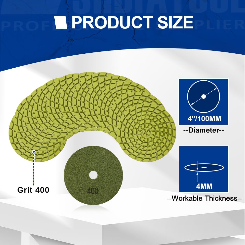 SHDIATOOL Lot De 12 Tampons De Polissage Diamant Pour Béton 10,2 Cm En