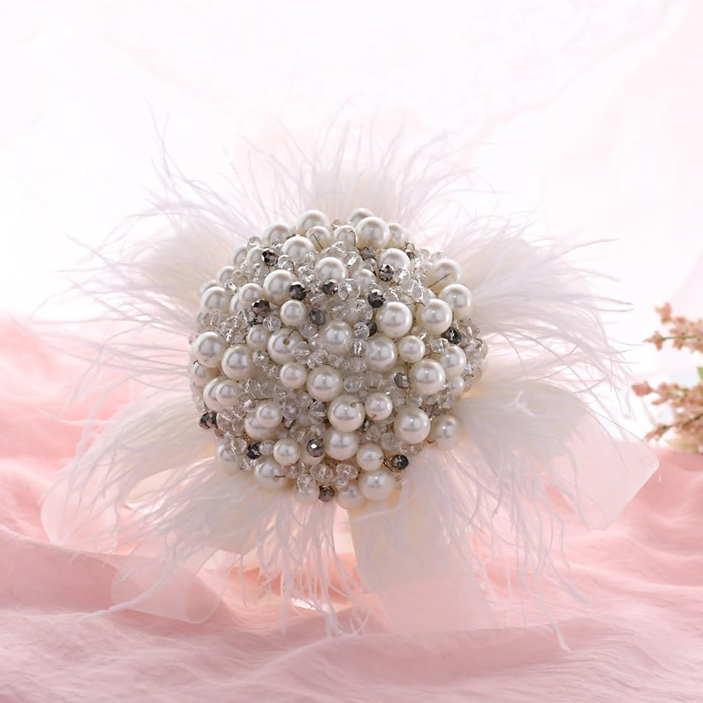 Bouquet de mariage fait à la main anti-flétrissement plumes perles