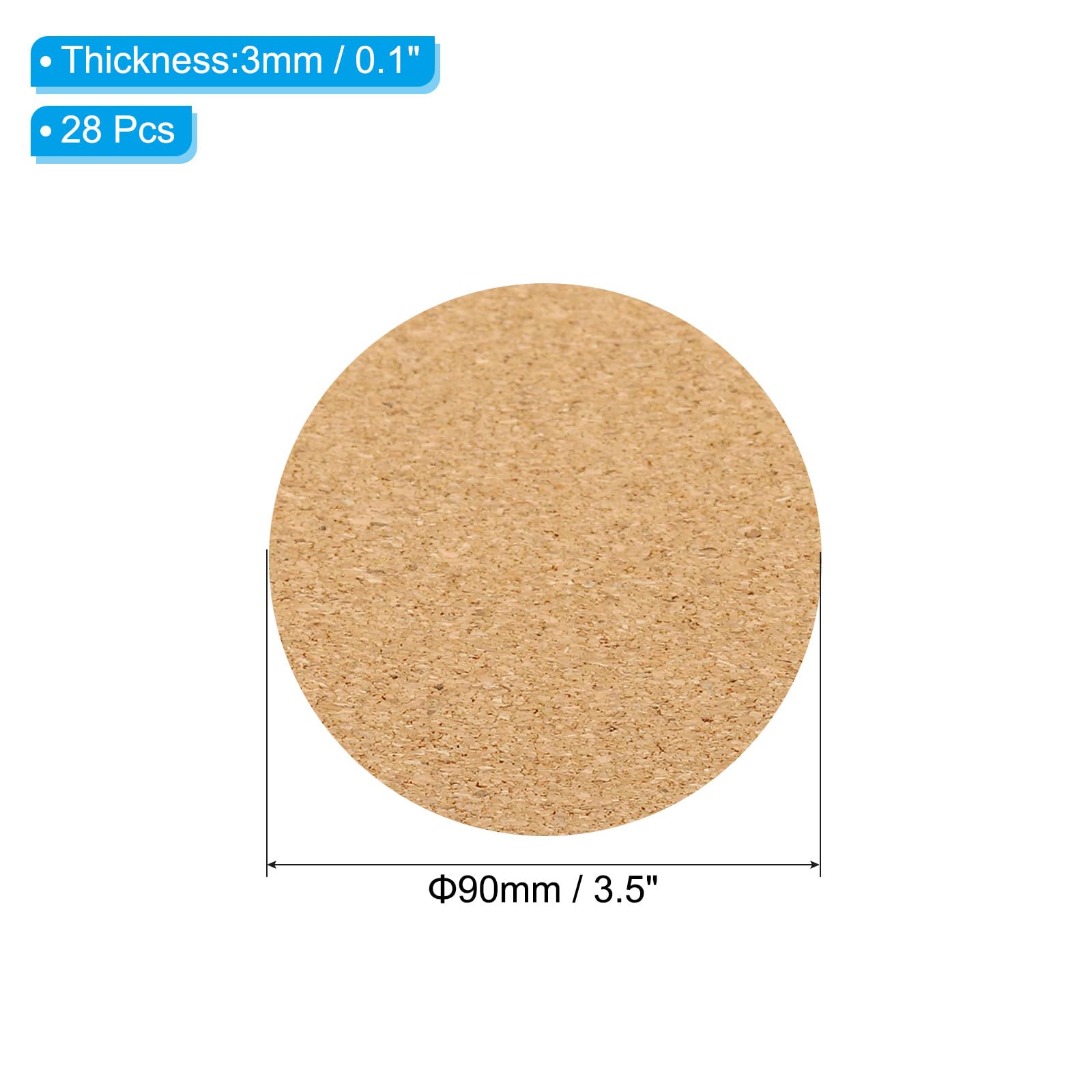PATIKIL 90x3mm Cork Coasters, 28 Pack Round Cork Mats Cork Backing Sheets Reusable Cork Tiles Cork Board for Drinks DIY Crafts Brown - Image 2