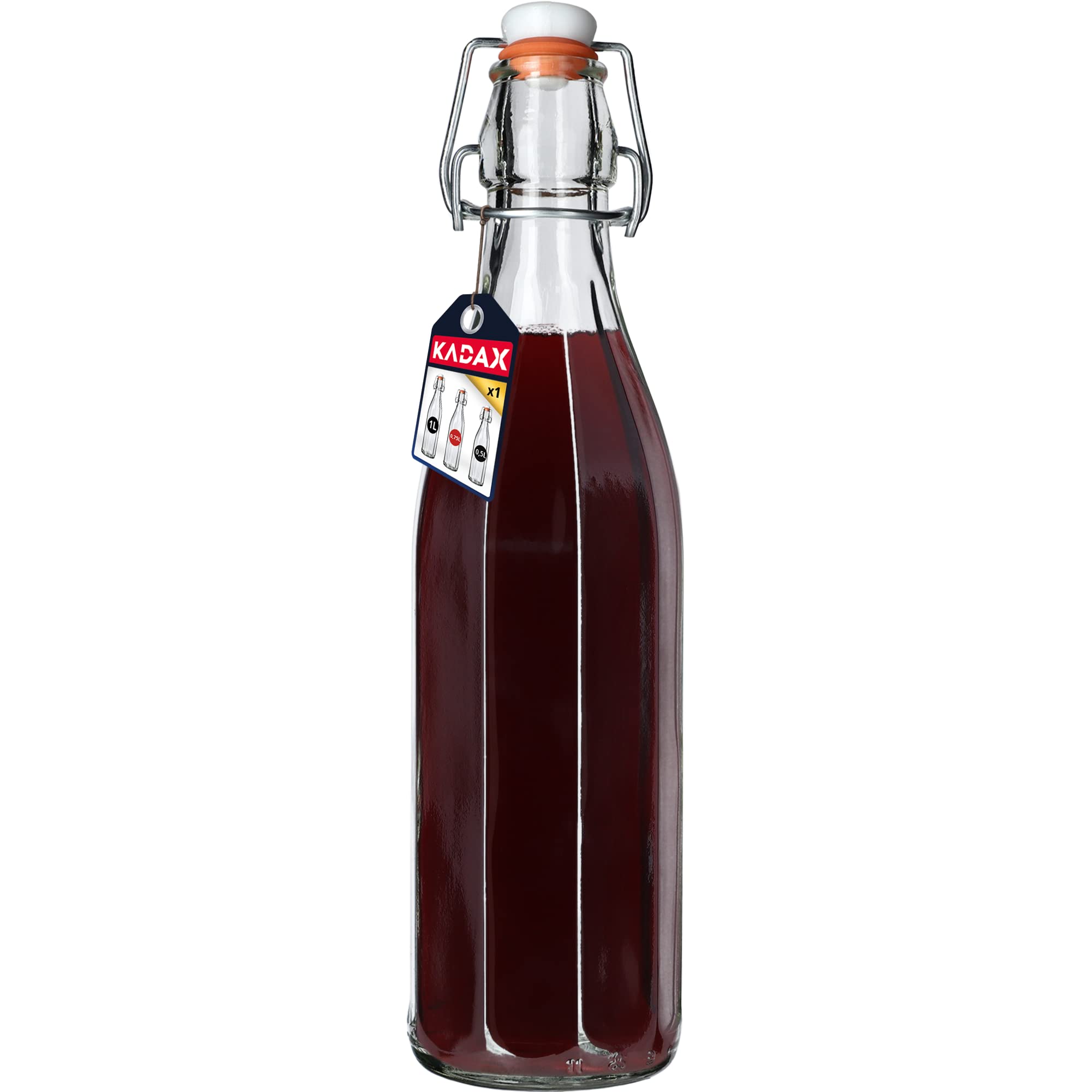 Kadax Universele fles met beugelsluiting, dichte beugelfles, vintage glazen fles, drinkfles, likeurfles, sapfles, 750 ml, 1 stuk