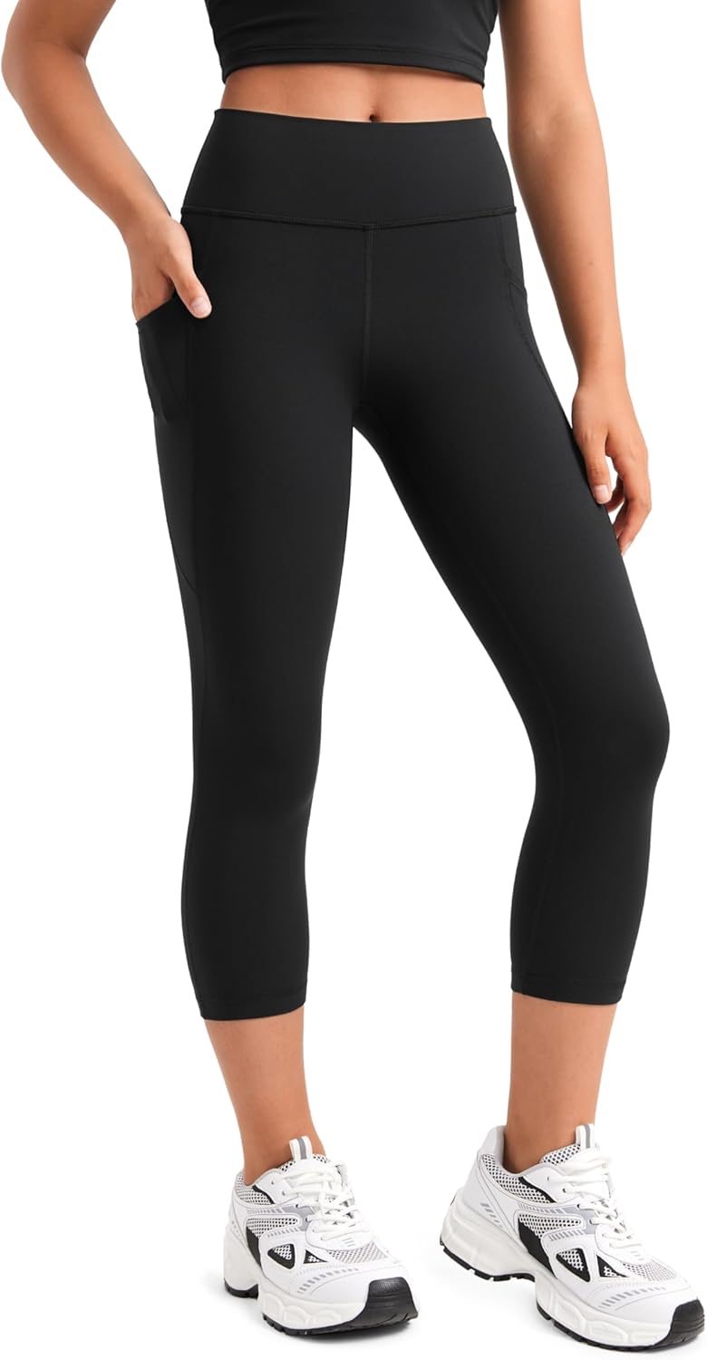 CRZ YOGA Girls Butterluxe Yoga Capri Leggings with Pockets - Athletic Sports Casual Pants High Waist Tights Kids Teen