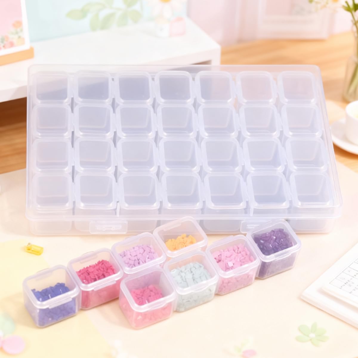 Boite de Rangement Diamond Painting en Plastique Transparent avec 56 Pots (Lot de 3) - Ensemble