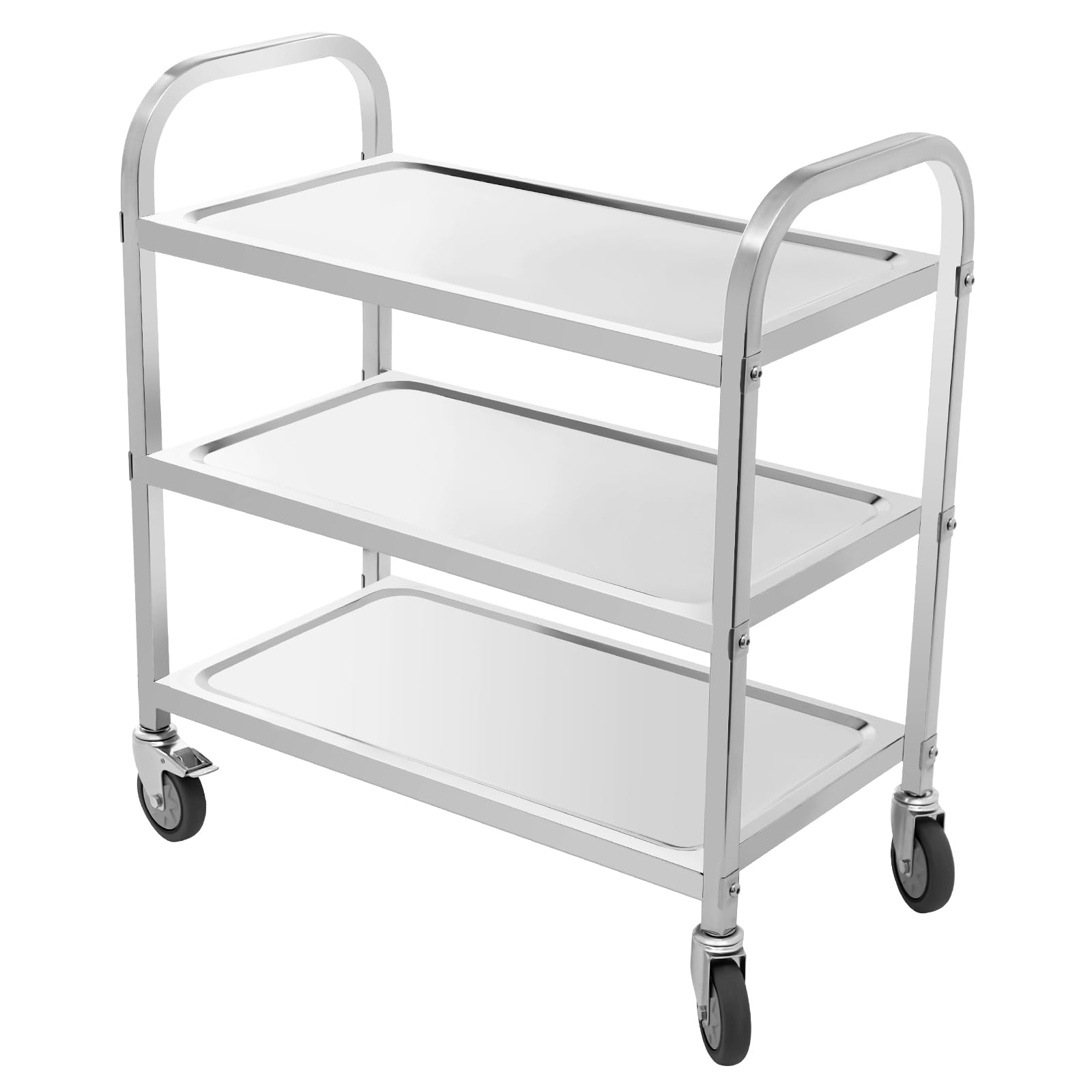 Carrello da portata a 3 ripiani, in acciaio inox con ruote e freni, 75 x 40 cm, carrello da cucina arrotolabile, portata 20 kg per livello, per ristorante, cucina e casa